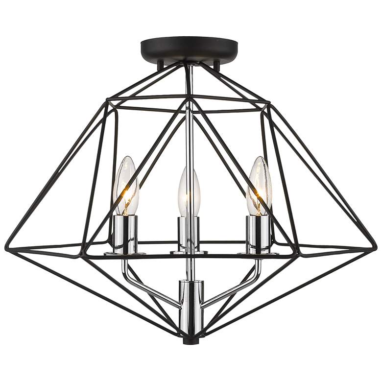 Image 1 Geo by Z-Lite Matte Black + Chrome 3 Light Semi Flush Mount