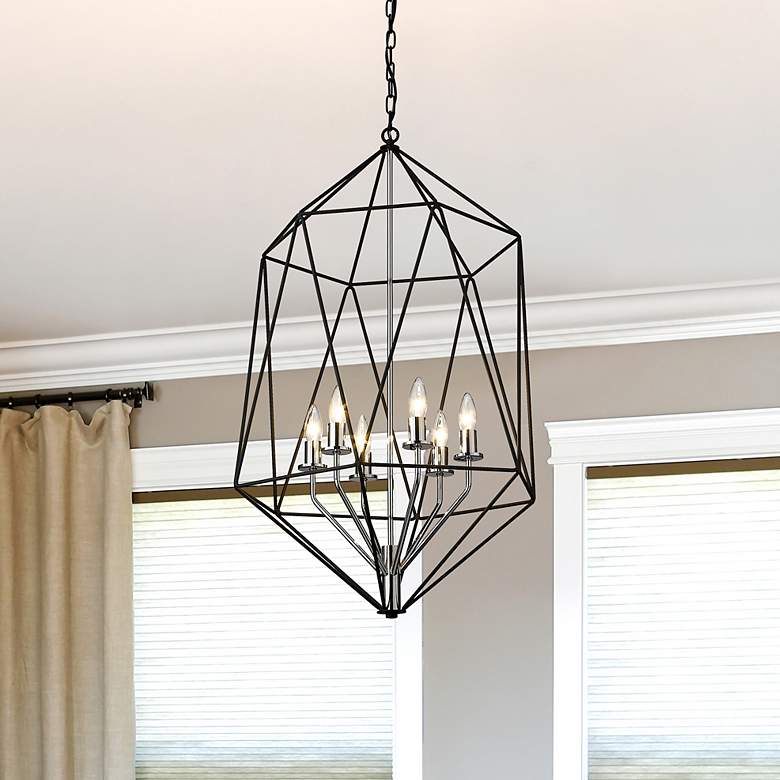 Image 1 Geo by Z-Lite Matte Black + Chrome 6 Light Chandelier