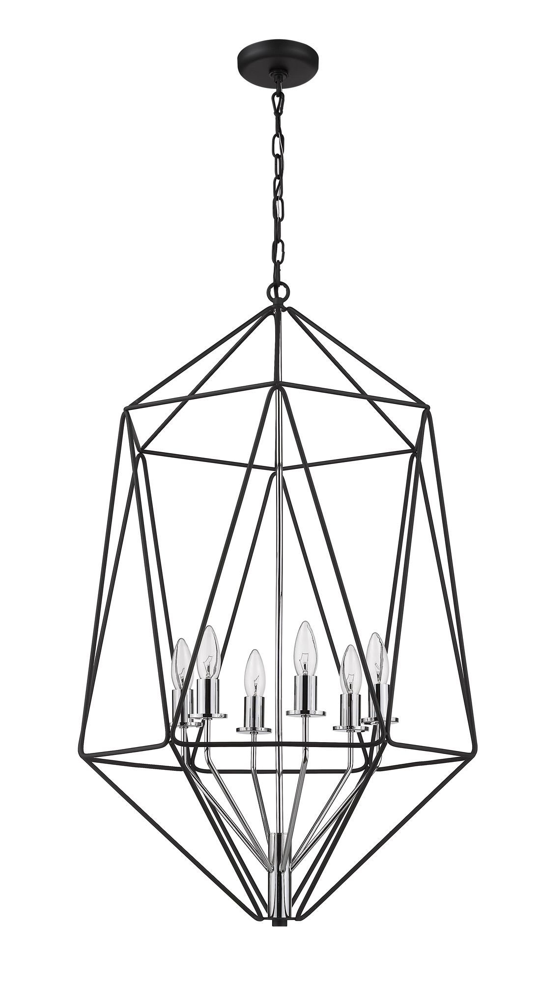 Geo by Z-Lite Matte Black + Chrome 6 Light Chandelier