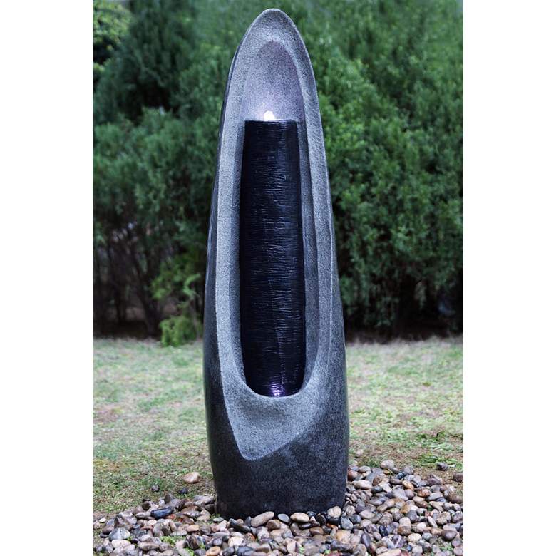 Image 1 Geode 56 inch High Gray LED Lighted Column Fountain
