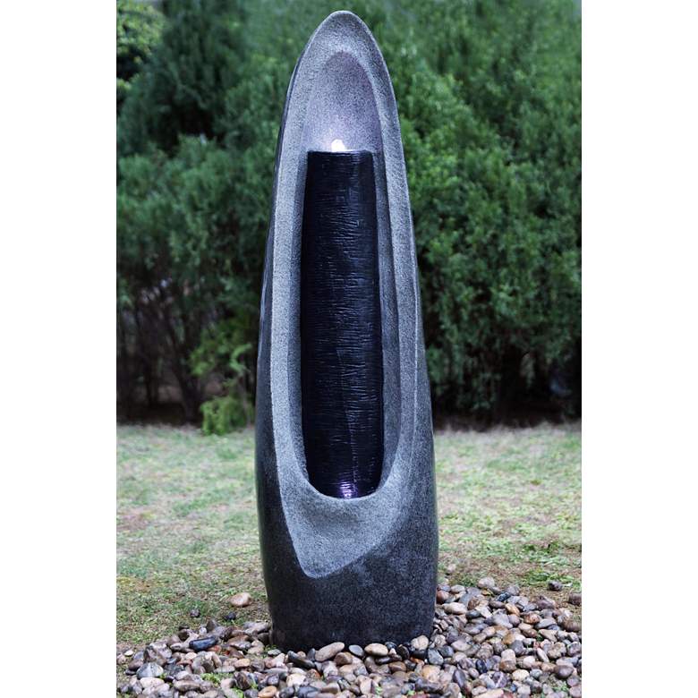 Image 1 Geode 56" High Gray LED Lighted Column Fountain