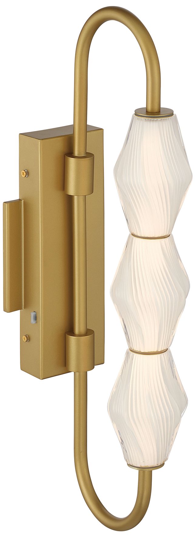 Geode LED 21.5in Outdoor Wall in Satin Brushed Gold w Fluted Striped Glass