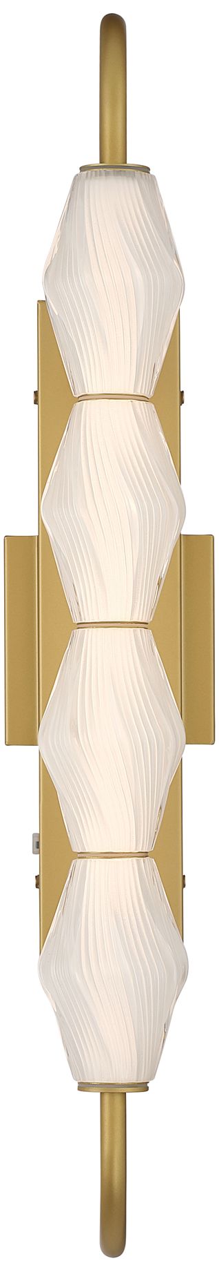 Image 2 Geode LED 27in Outdoor Wall in Satin Brushed Gold with Fluted Striped Glass more views