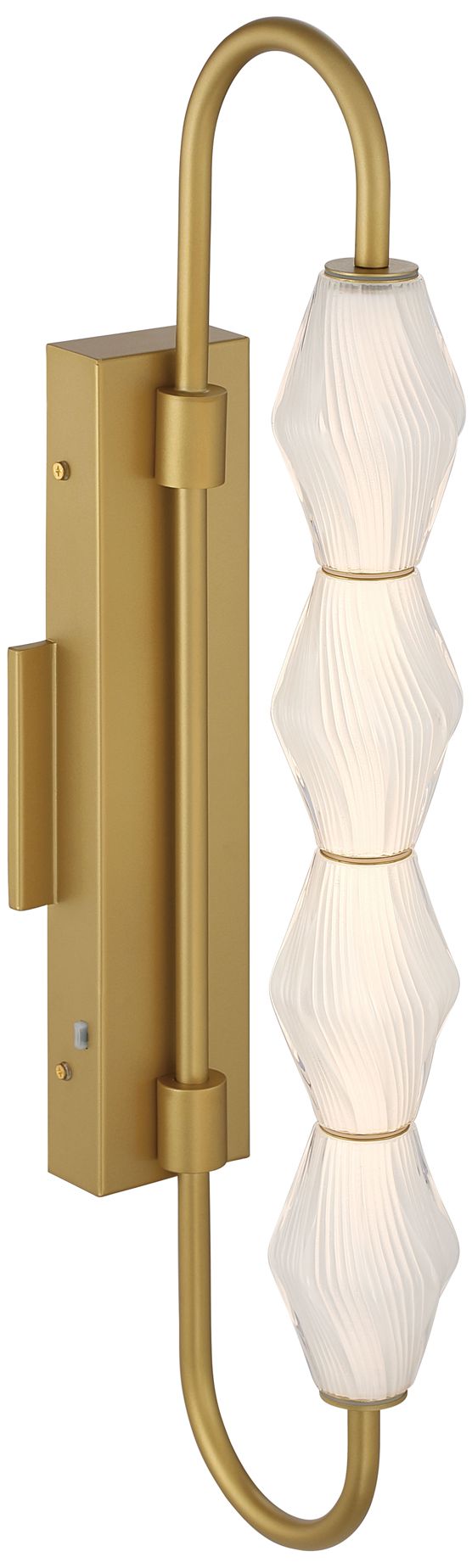 Geode LED 27in Outdoor Wall in Satin Brushed Gold with Fluted Striped Glass