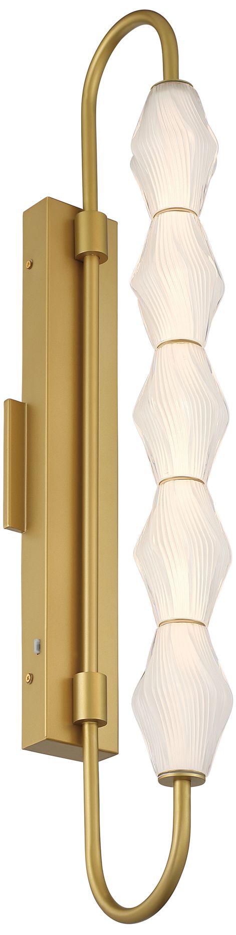 Image 7 Geode LED 32in Outdoor Wall in Satin Brushed Gold w Fluted Striped Glass more views