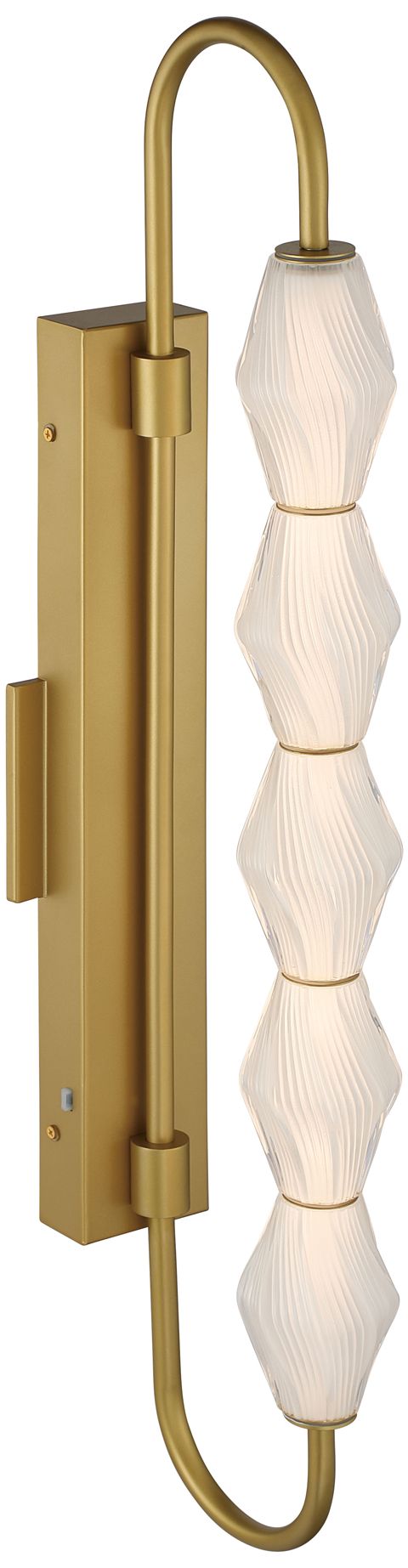 Geode LED 32in Outdoor Wall in Satin Brushed Gold w Fluted Striped Glass