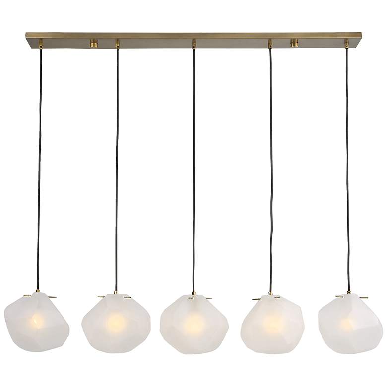 Image 1 Geodesic 47" Wide Brass Frosted Glass 5-Light Linear Pendant