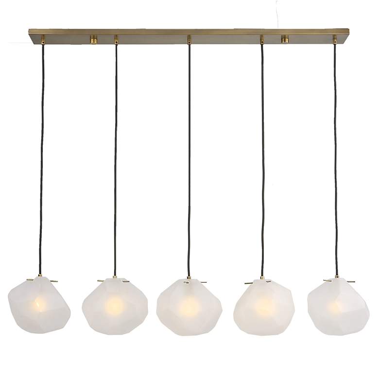 Image 1 Geodesic 47 inch Wide Brass Frosted Glass 5-Light Linear Pendant