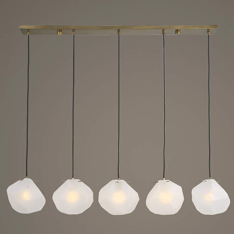 Image 3 Geodesic 47" Wide Brass Frosted Glass 5-Light Linear Pendant more views