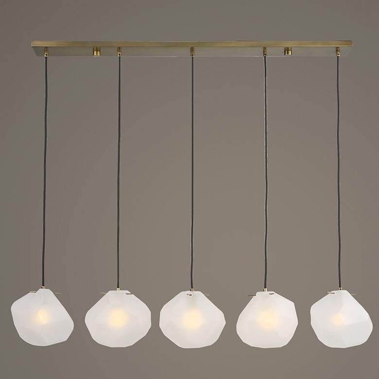 Image 3 Geodesic 47 inch Wide Brass Frosted Glass 5-Light Linear Pendant more views