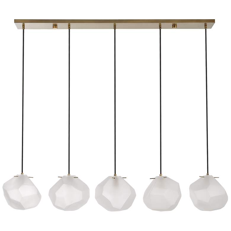 Image 5 Geodesic 47 inch Wide Brass Frosted Glass 5-Light Linear Pendant more views