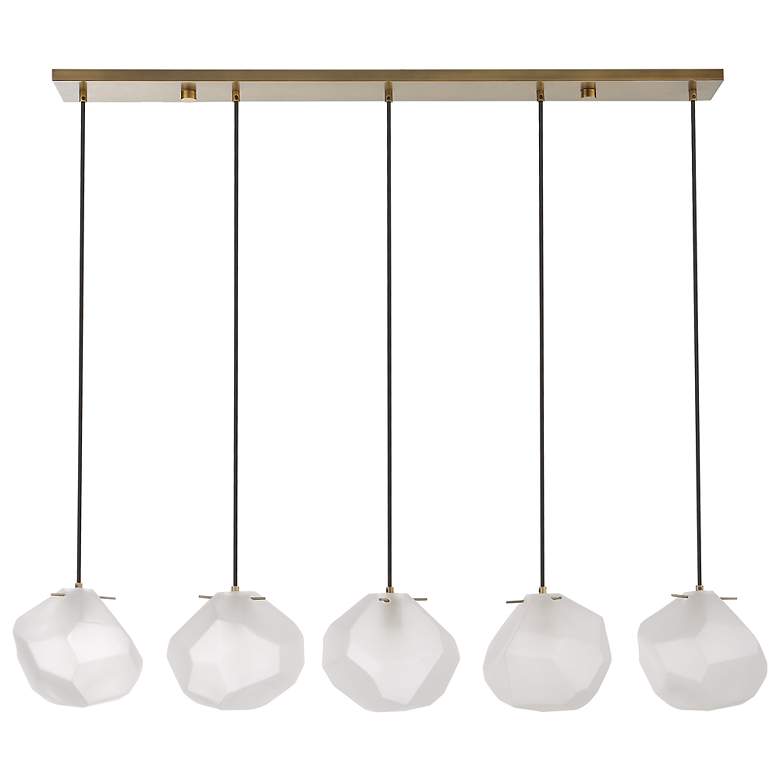 Image 5 Geodesic 47 inch Wide Brass Frosted Glass 5-Light Linear Pendant more views