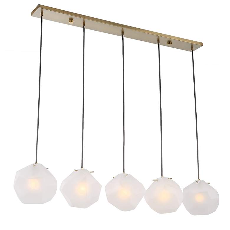 Image 6 Geodesic 47" Wide Brass Frosted Glass 5-Light Linear Pendant more views