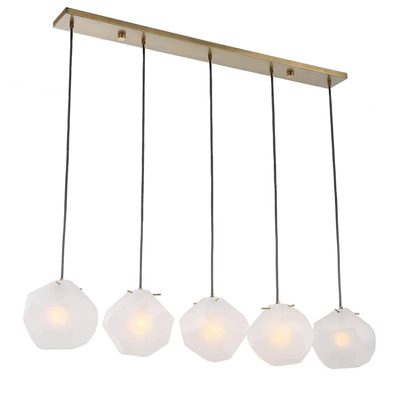 Image 6 Geodesic 47 inch Wide Brass Frosted Glass 5-Light Linear Pendant more views