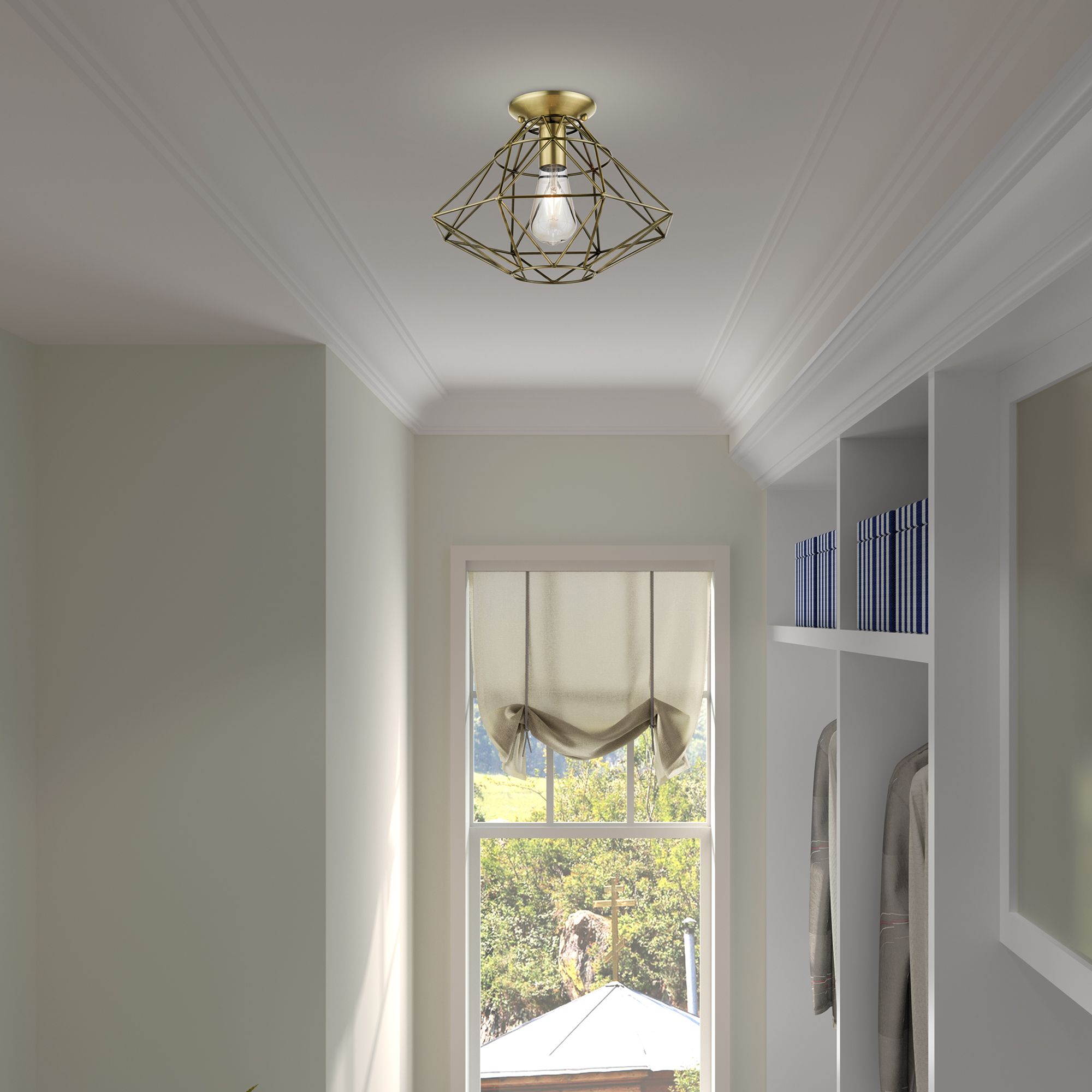 Geometric 1 Light Antique Brass Flush Mount