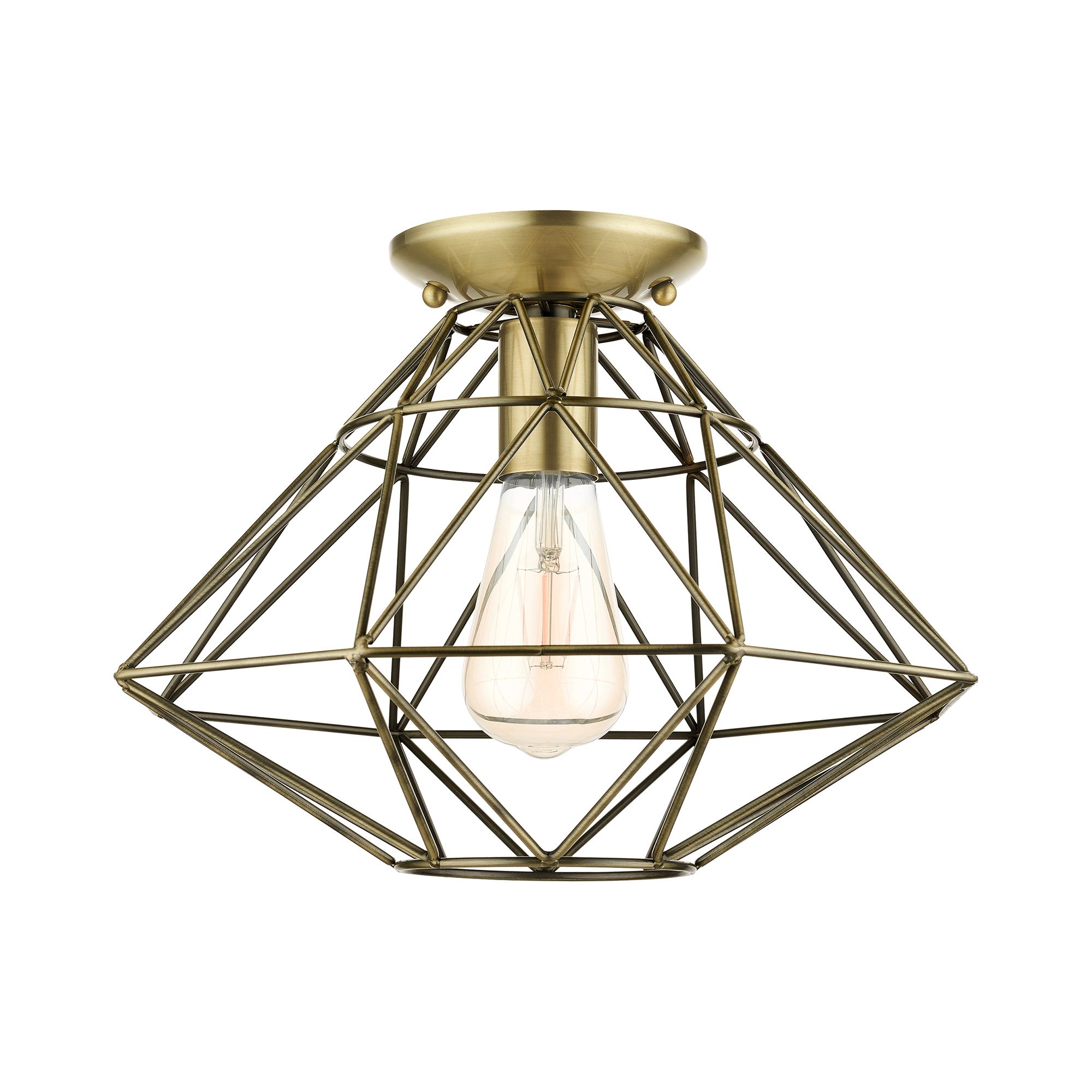 Geometric 1 Light Antique Brass Flush Mount