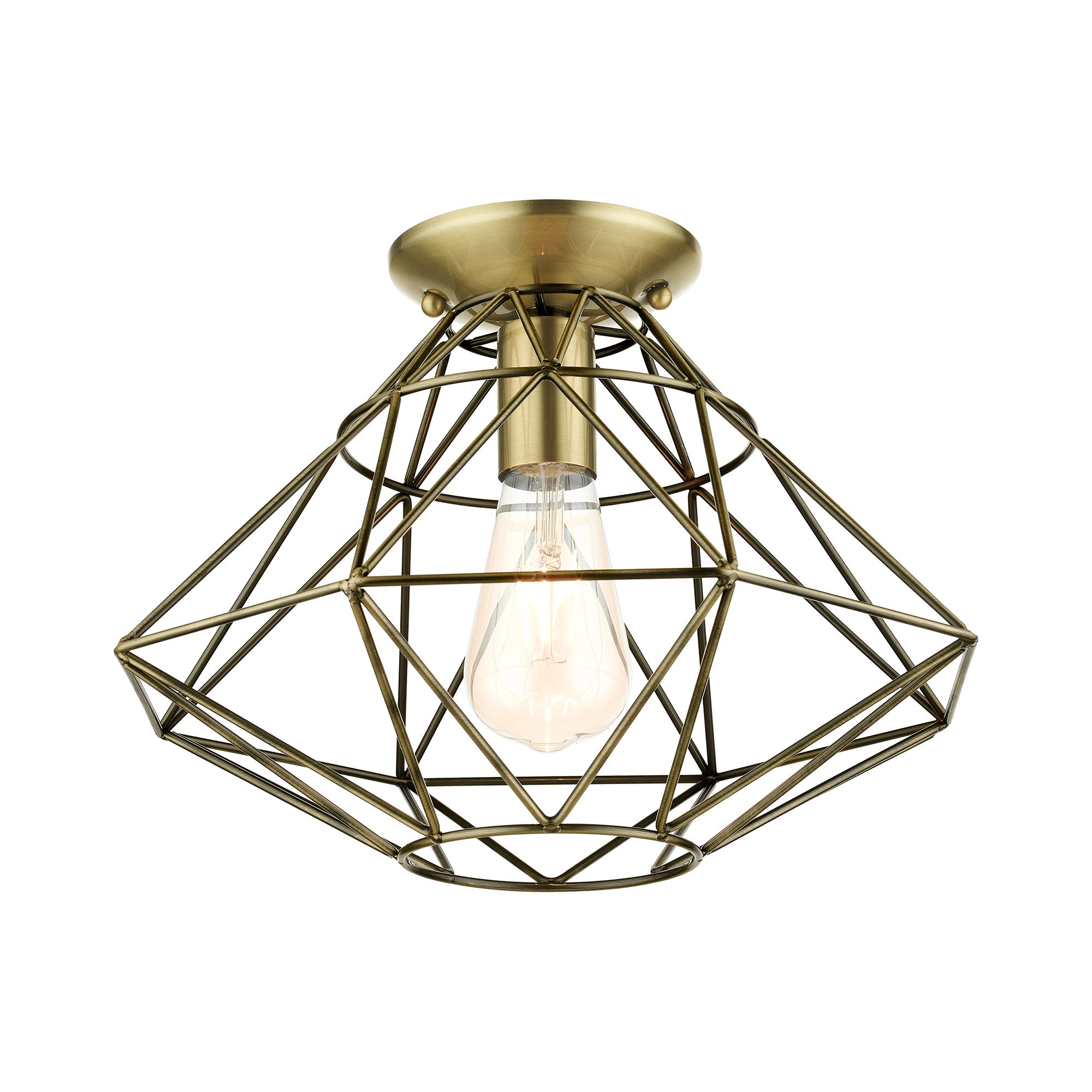 Geometric 1 Light Antique Brass Flush Mount