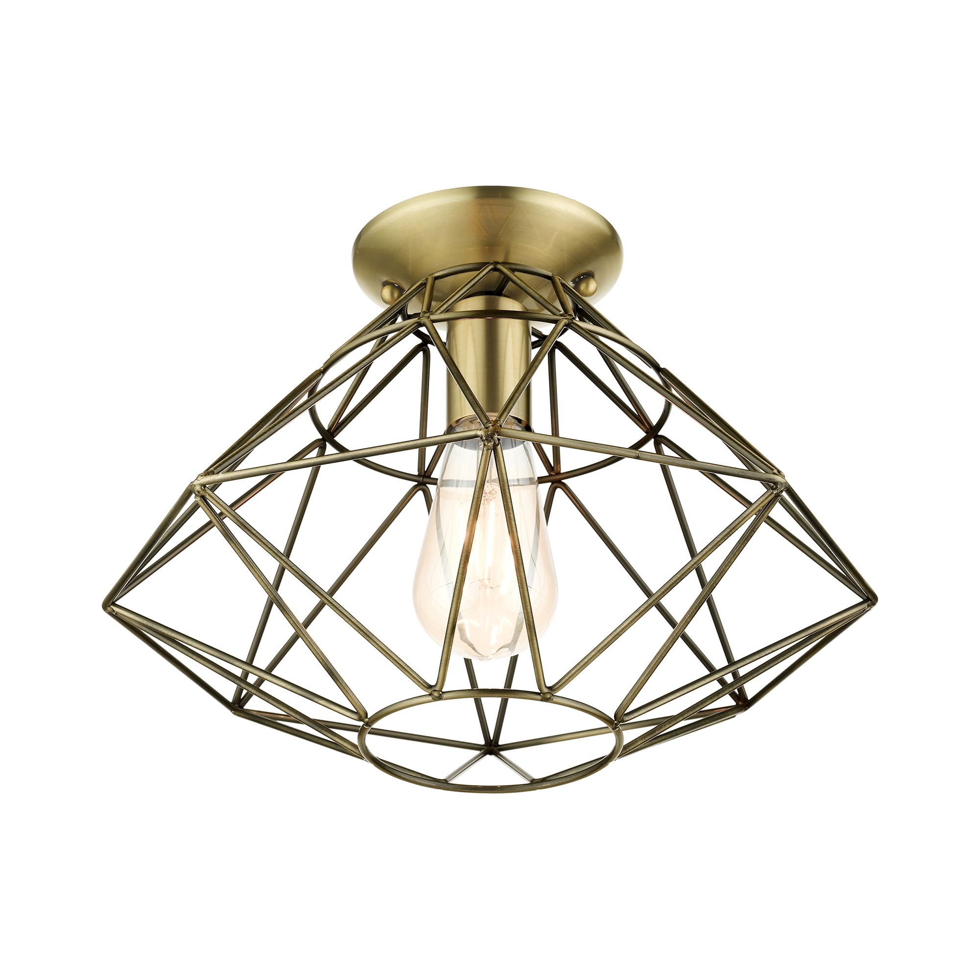 Geometric 1 Light Antique Brass Flush Mount