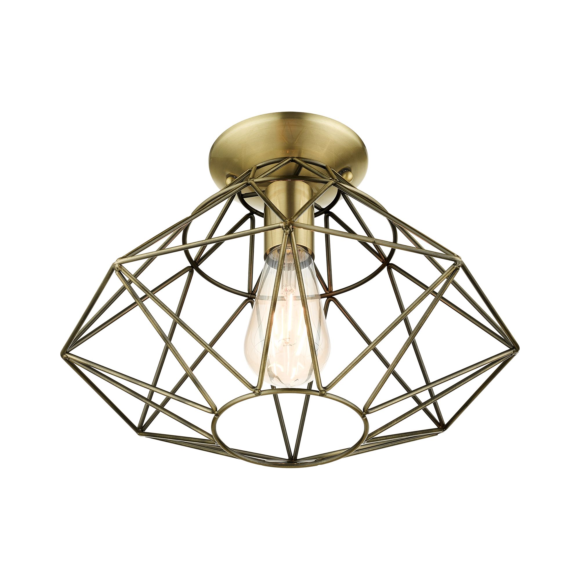 Geometric 1 Light Antique Brass Flush Mount