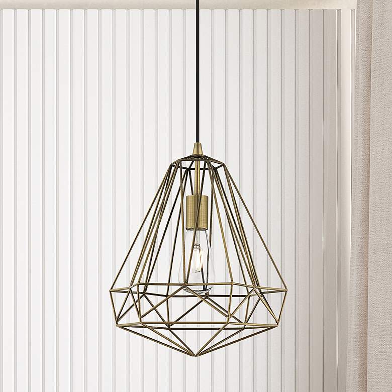 Image 2 Geometric 1 Light Antique Brass Mini Pendant