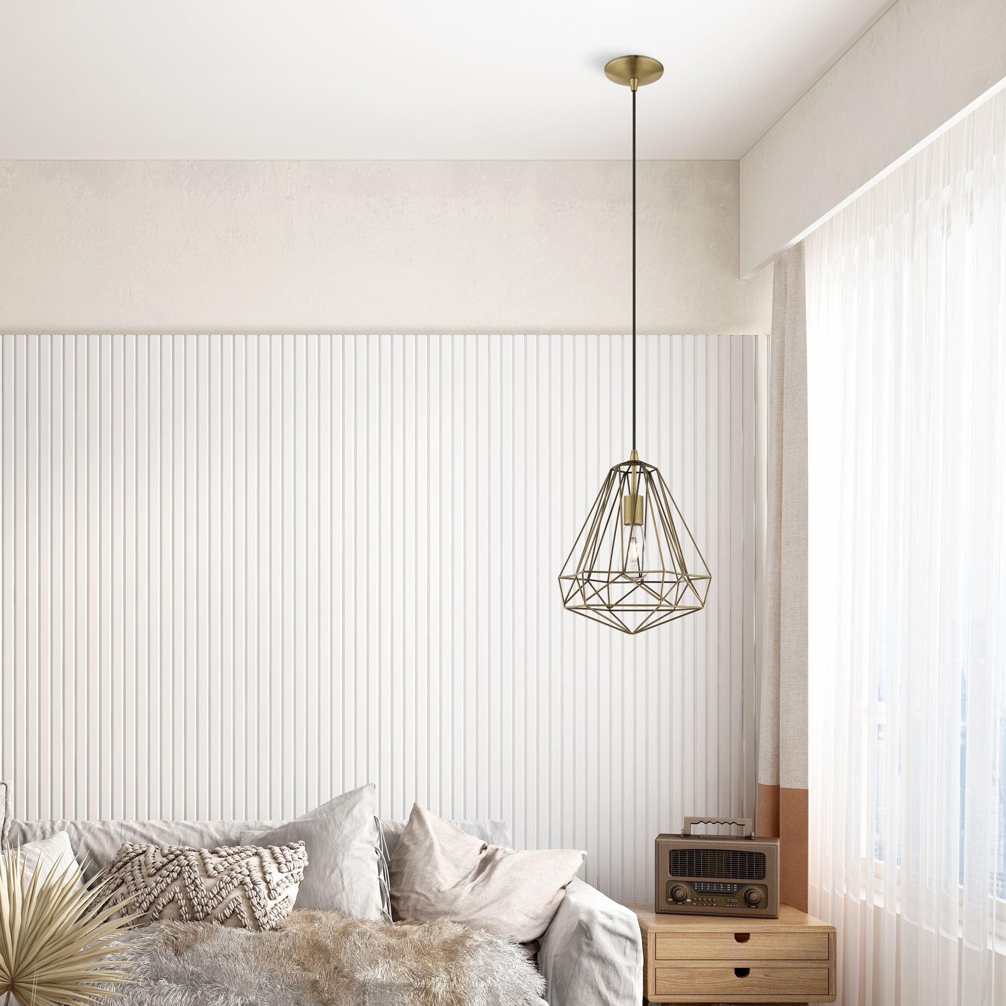 Geometric 1 Light Antique Brass Mini Pendant in scene