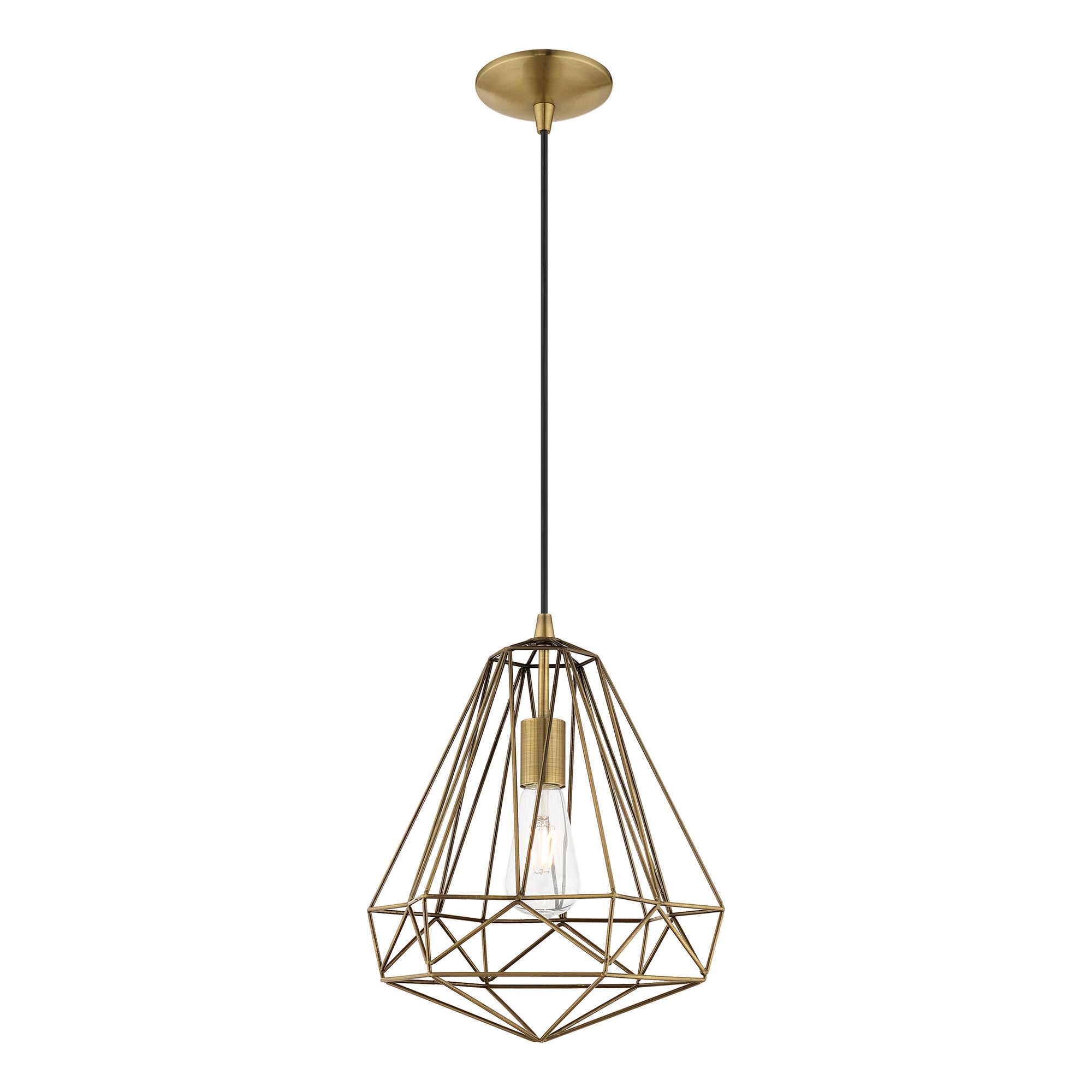 Geometric 1 Light Antique Brass Mini Pendant in scene