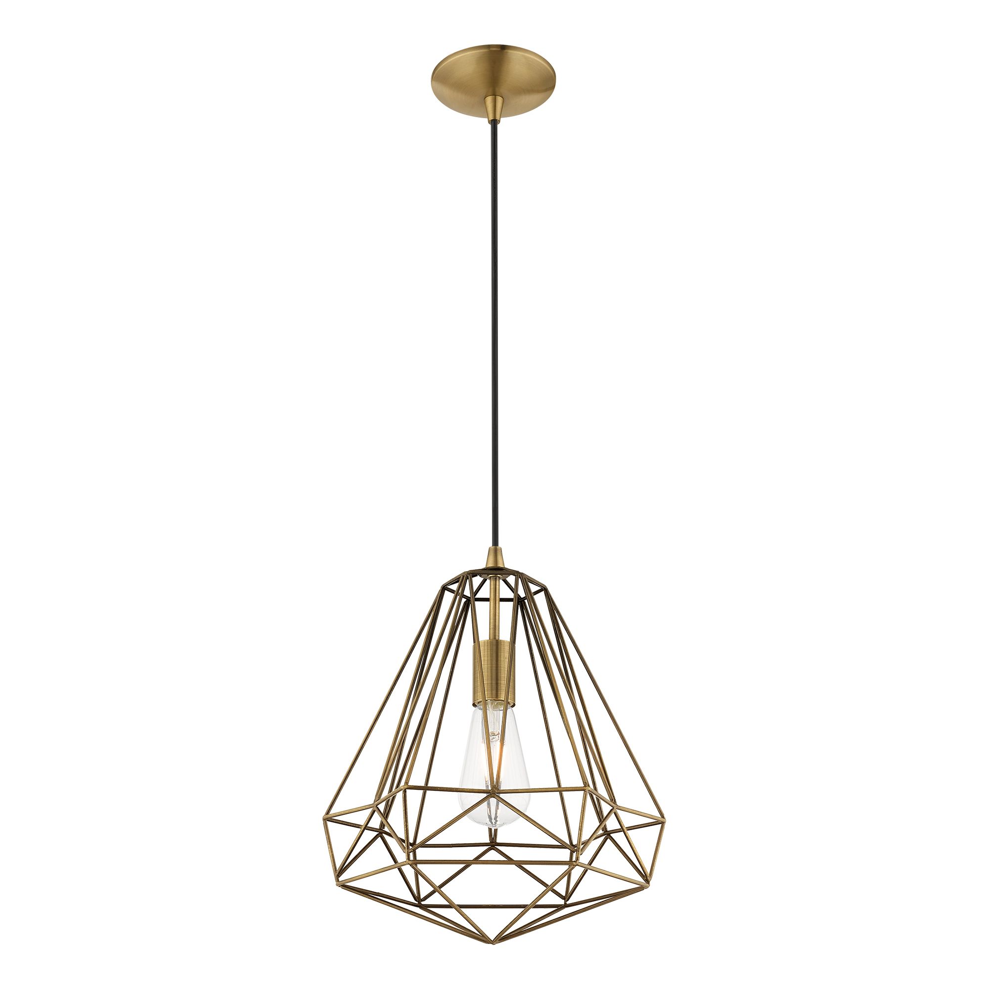 Geometric 1 Light Antique Brass Mini Pendant in scene