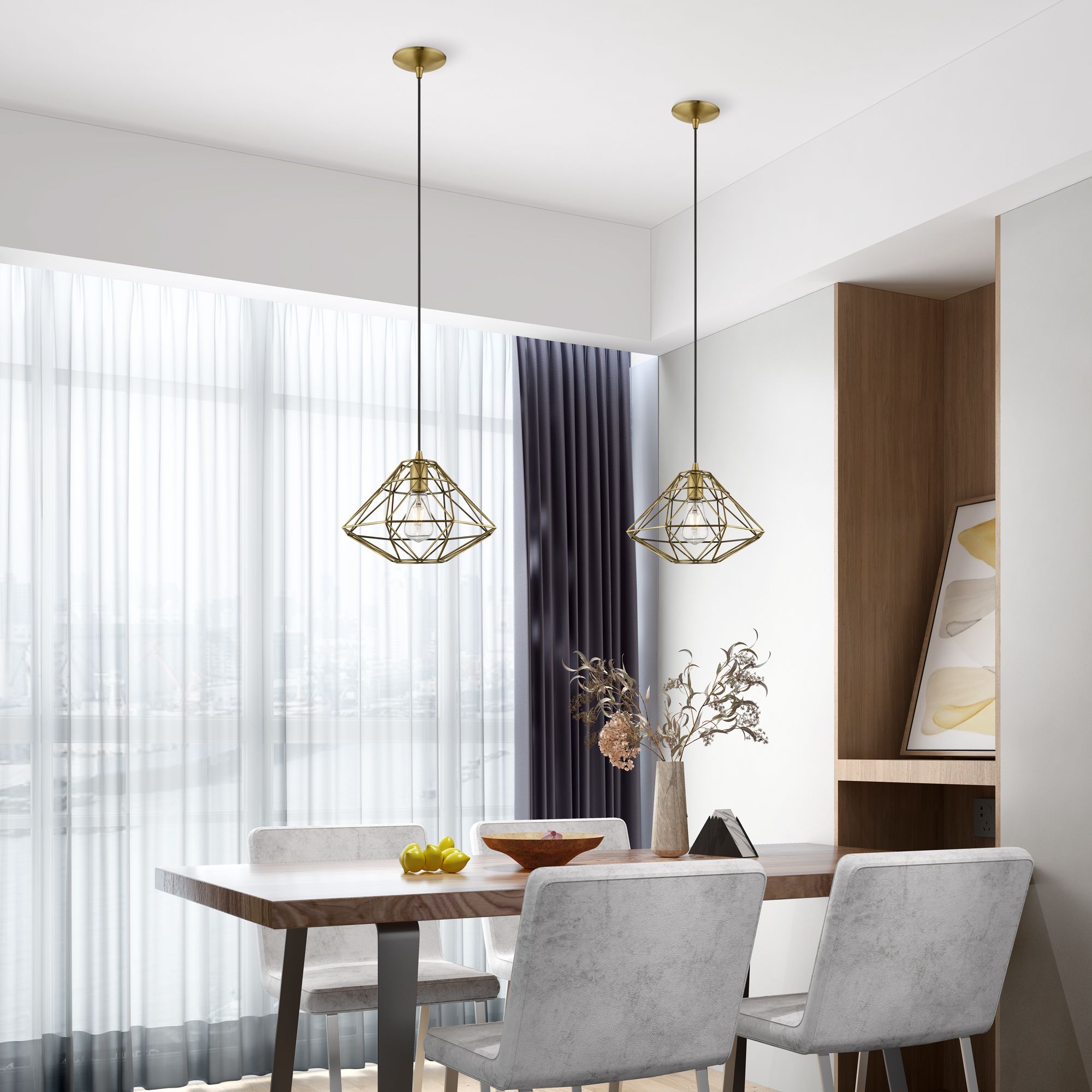 Geometric 1 Light Antique Brass Mini Pendant