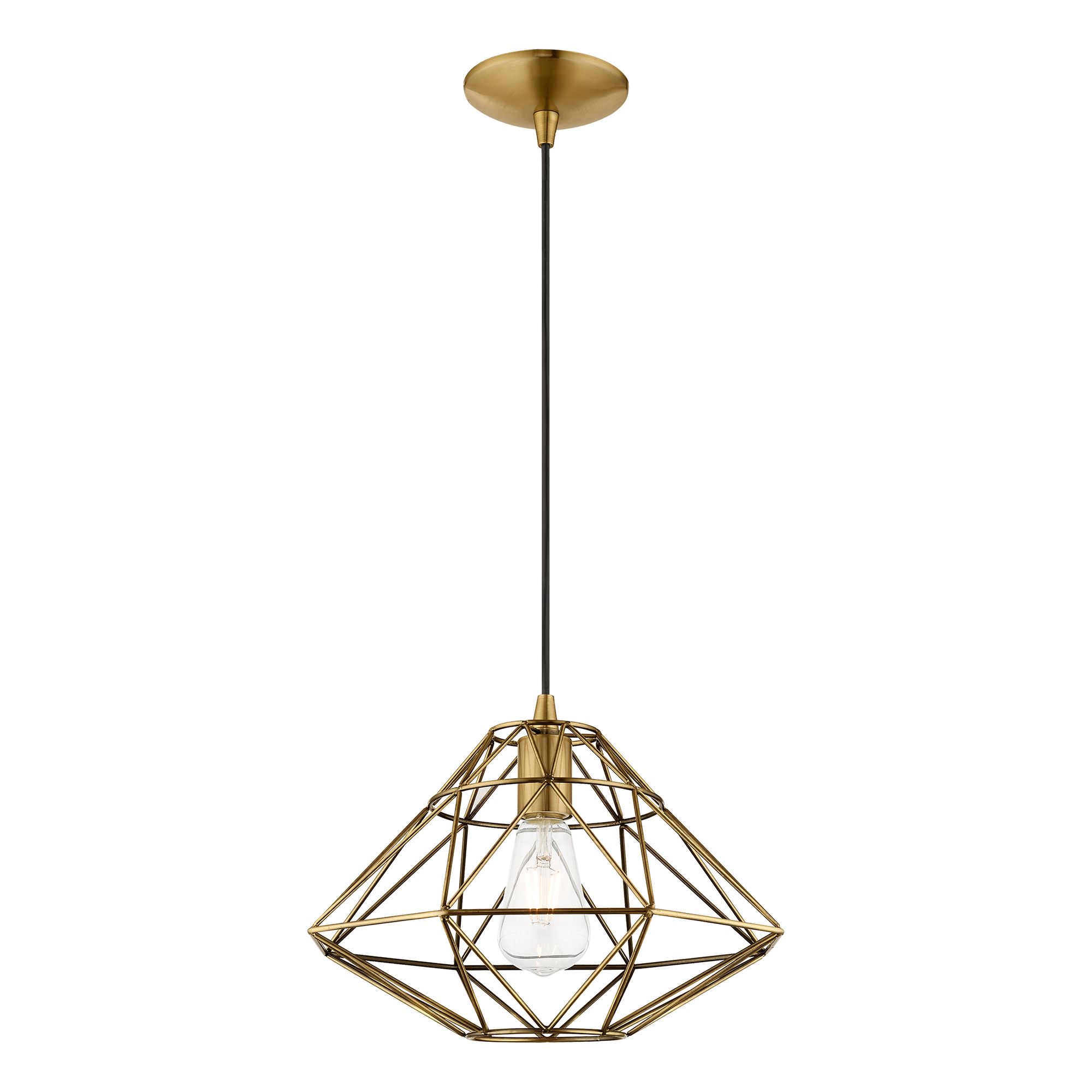 Geometric 1 Light Antique Brass Mini Pendant