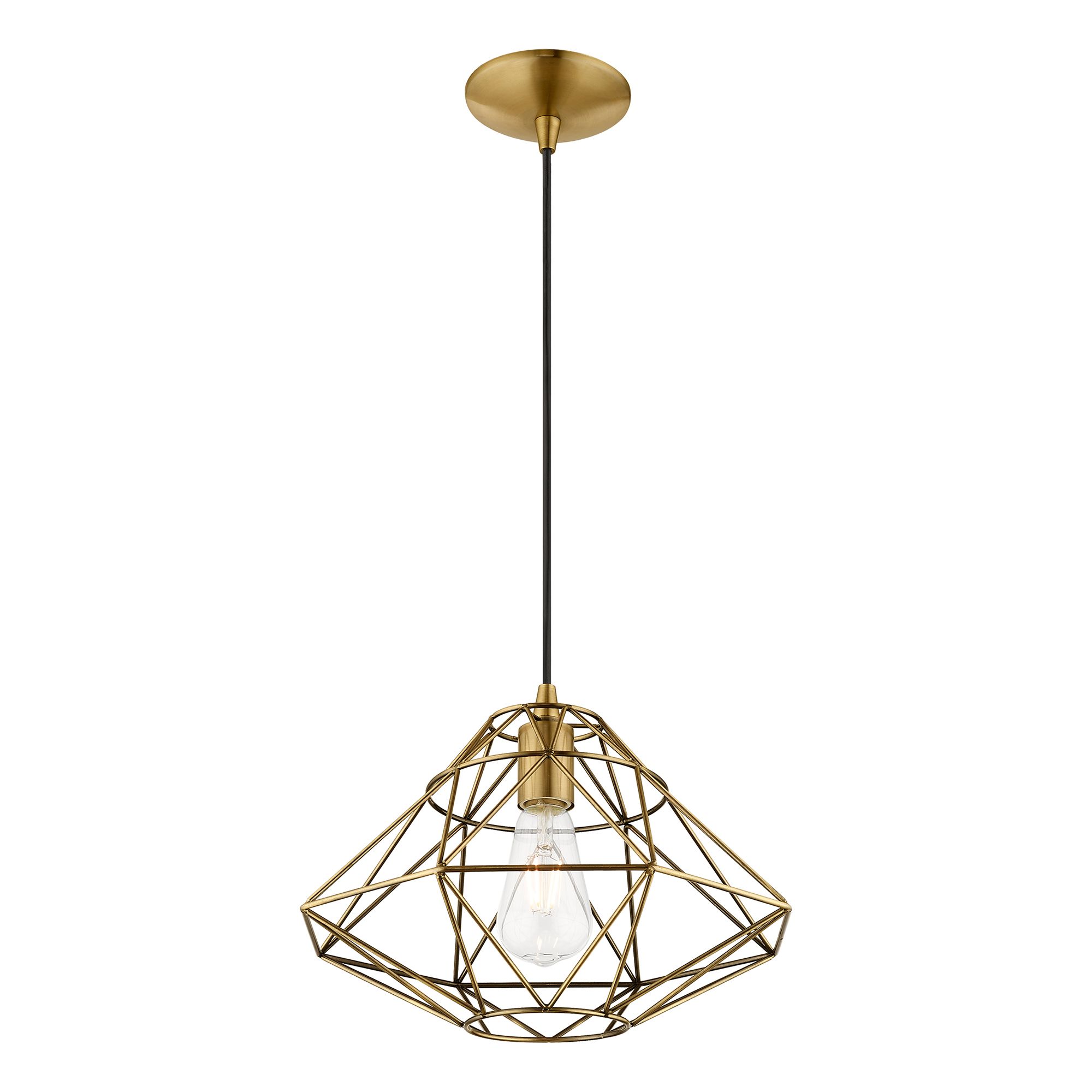 Geometric 1 Light Antique Brass Mini Pendant