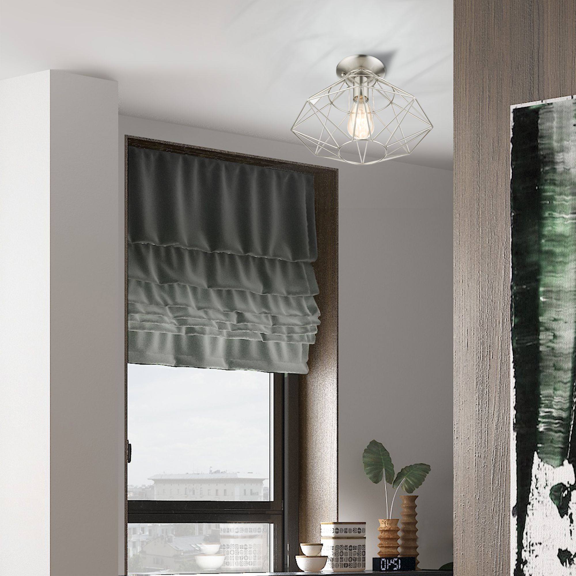 Geometric 1 Light Brushed Nickel Flush Mount