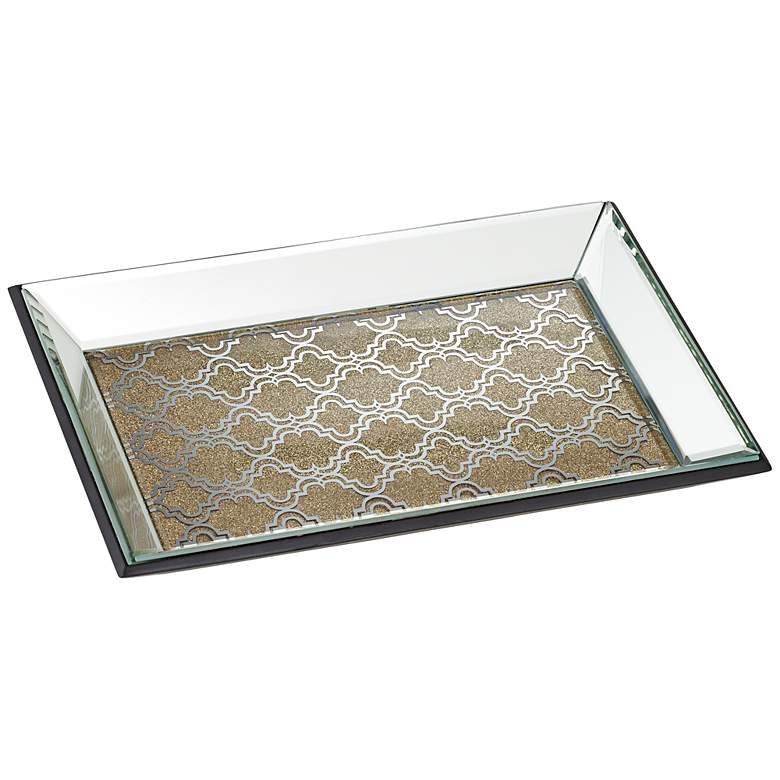 Image 1 Geometric 12" Wide Gold Mirrored Tray