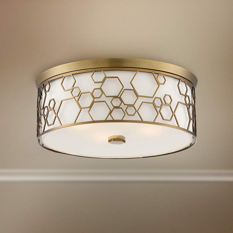 Geometric 17&quot; Wide Polished Satin Brass LED Flushmount Ceiling Light