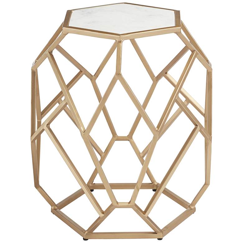 Image 3 Geometric 20 1/2 inch Wide Gold Marble Hexagon Accent Table