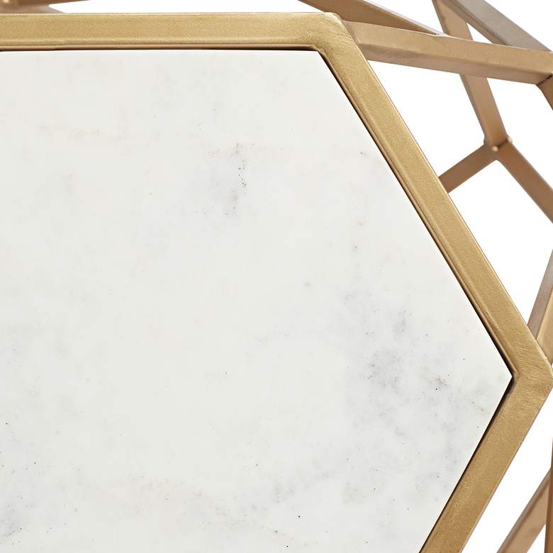 Image 4 Geometric 20 1/2" Wide Gold Marble Hexagon Accent Table more views