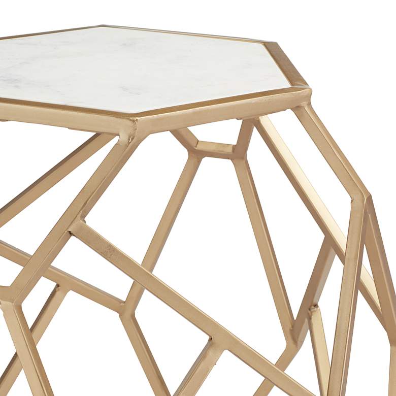 Image 5 Geometric 20 1/2 inch Wide Gold Marble Hexagon Accent Table more views