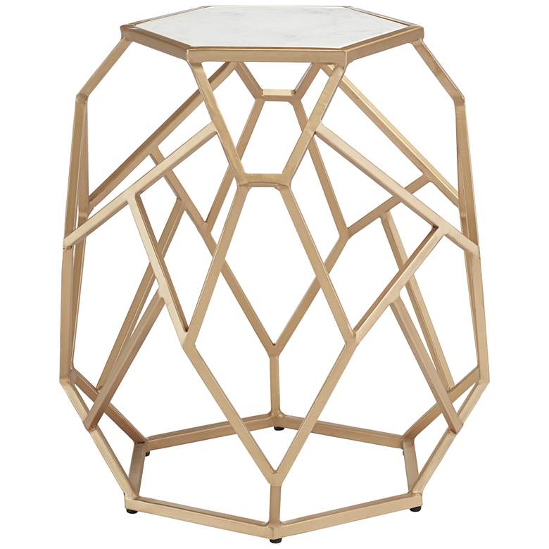Image 6 Geometric 20 1/2" Wide Gold Marble Hexagon Accent Table more views