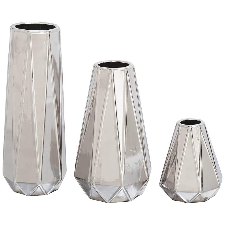 Image 2 Geometric Coated Silver Electroplated Flower Vases Set of 3