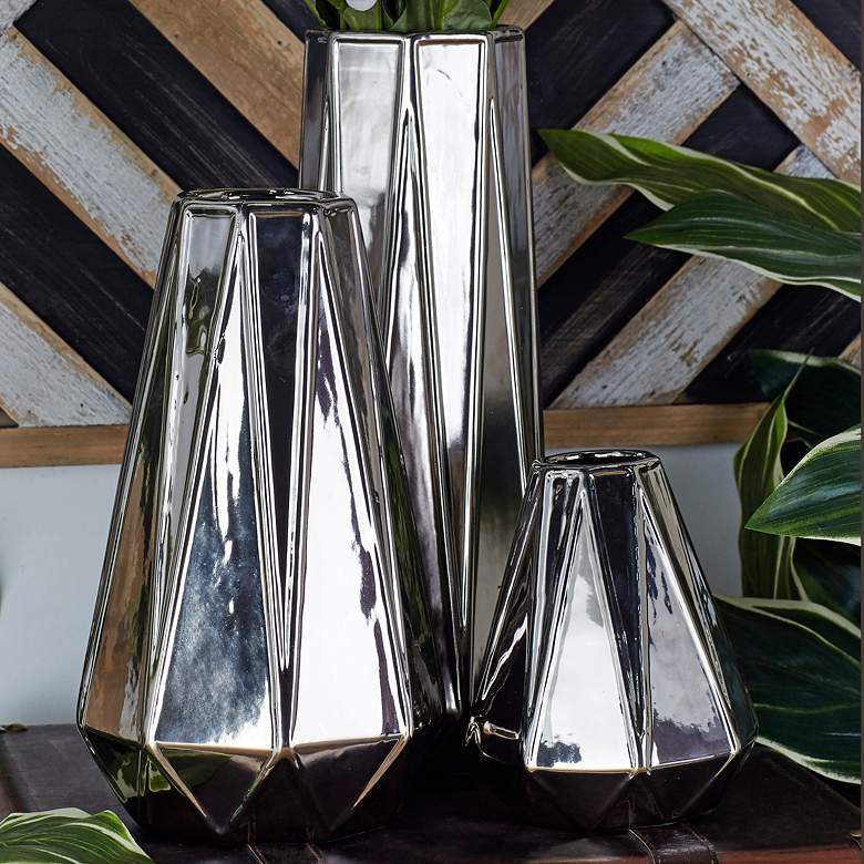 Image 1 Geometric Coated Silver Electroplated Flower Vases Set of 3