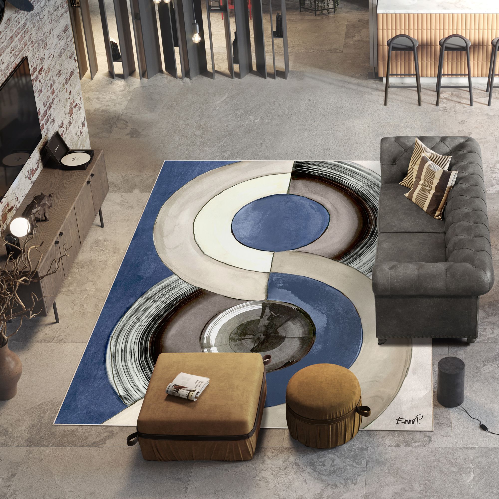 Image 2 Geometric Cool I Washable Art Area Rug size 8'x10' more views