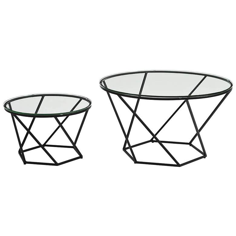 Geometric Glass Round 2-Piece Modern Coffee Table Set