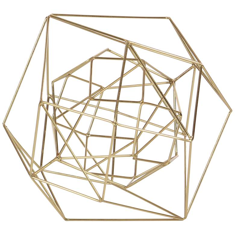 Image 2 Geometric Orb 8" Wide Metallic Gold Metal Sculpture
