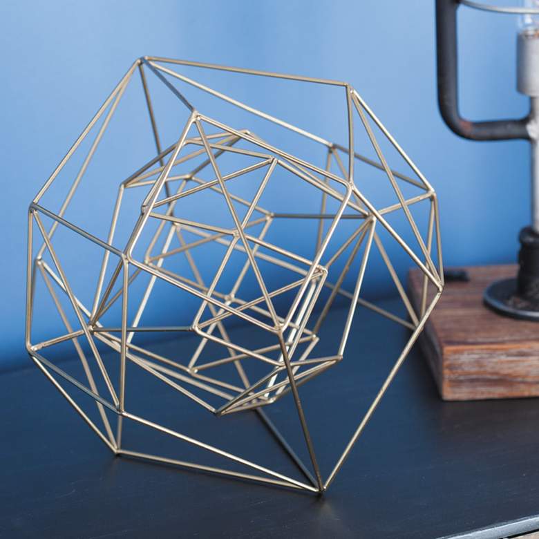Image 1 Geometric Orb 8" Wide Metallic Gold Metal Sculpture
