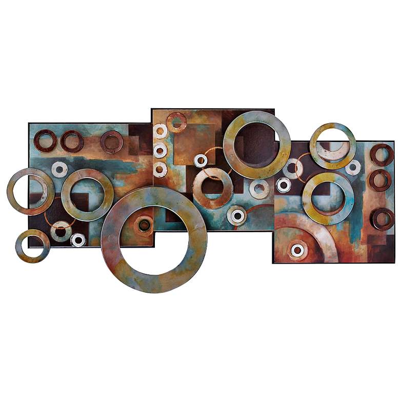 Image 1 Geometric Ring 36" Wide Wood and Metal Wall Art