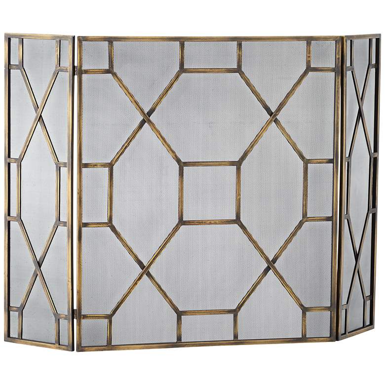 Image 1 Geometric Silver and Gold 32" High Fireplace Screen
