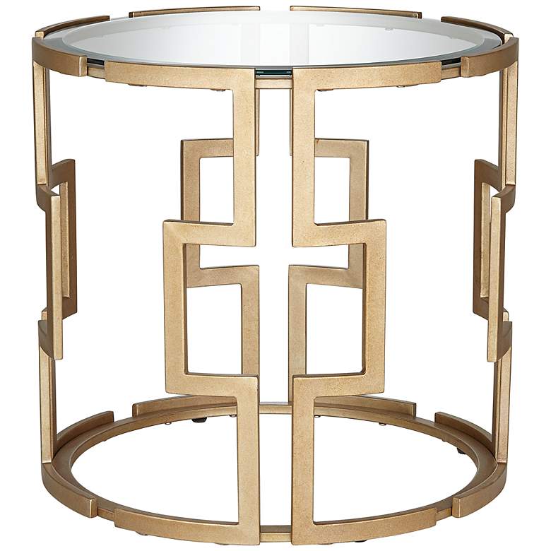 Image 1 Geometric Tempered Glass and Gold End Table