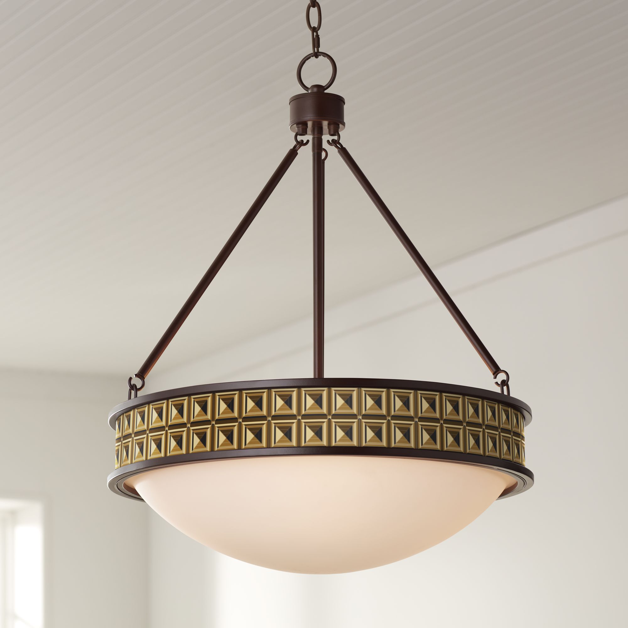 Entryway Pendant Lighting Foyer Pendant Lights Page 2 Lamps Plus   Geometric Woodblocks 20 And One Half Wide Bronze Pendant Light  81r69cropped 