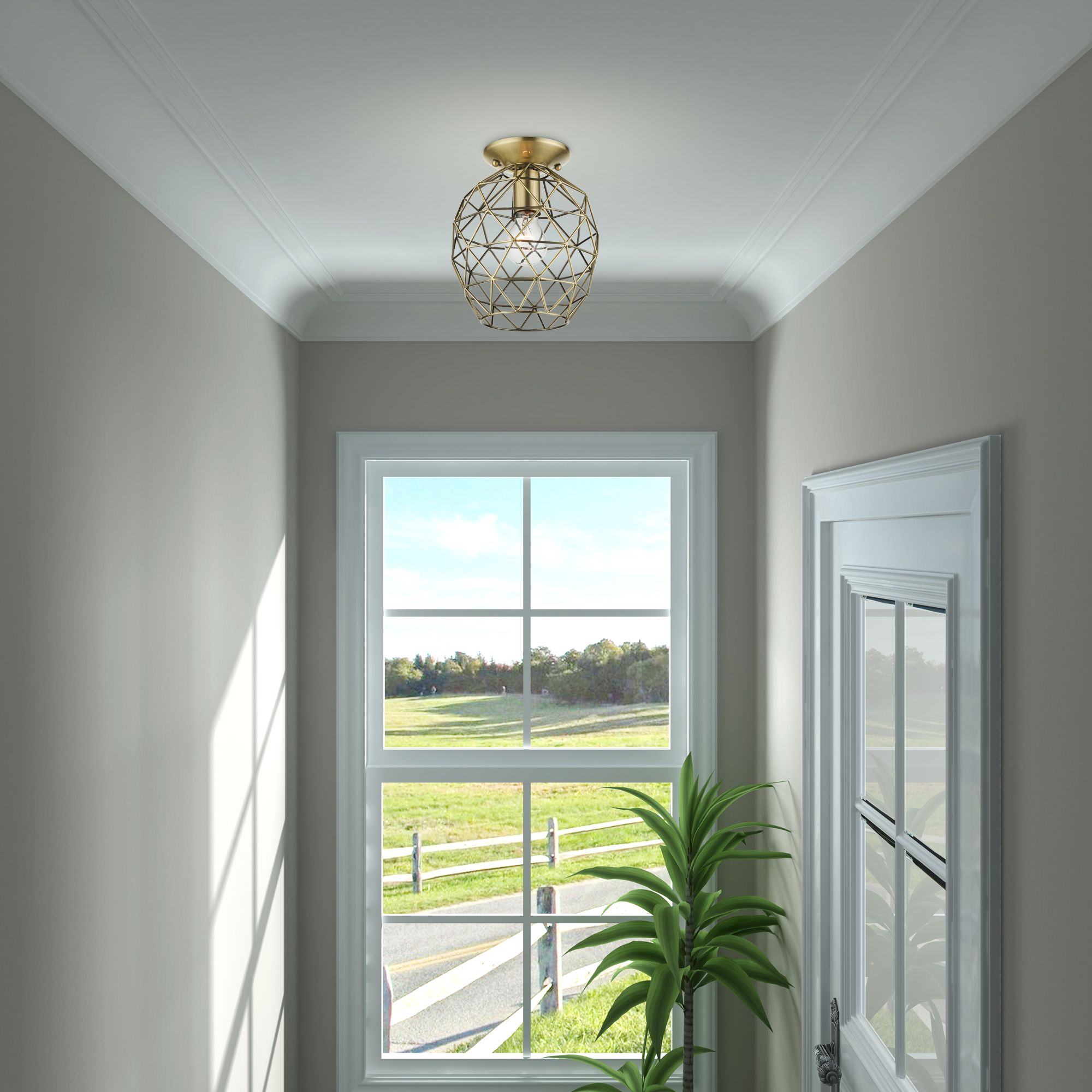 Geometrix 1 Light Antique Brass Flush Mount