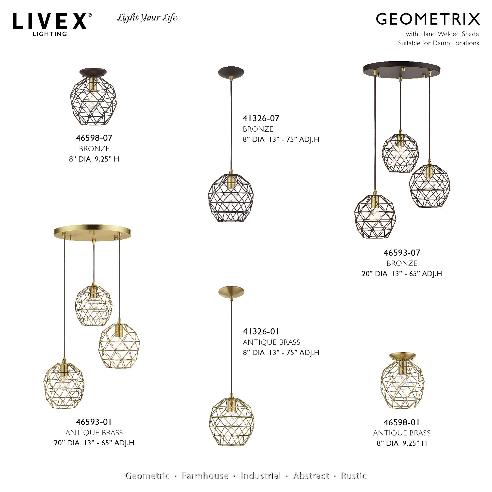 Geometrix 1 Light Antique Brass Flush Mount