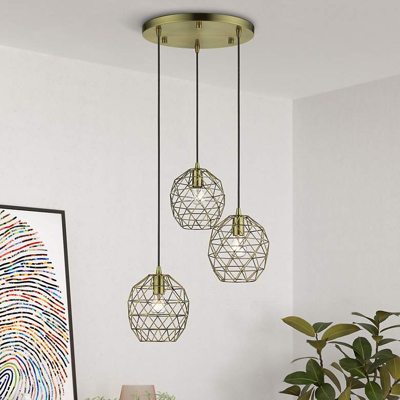 Image 1 Geometrix 3 Light Antique Brass Pendant